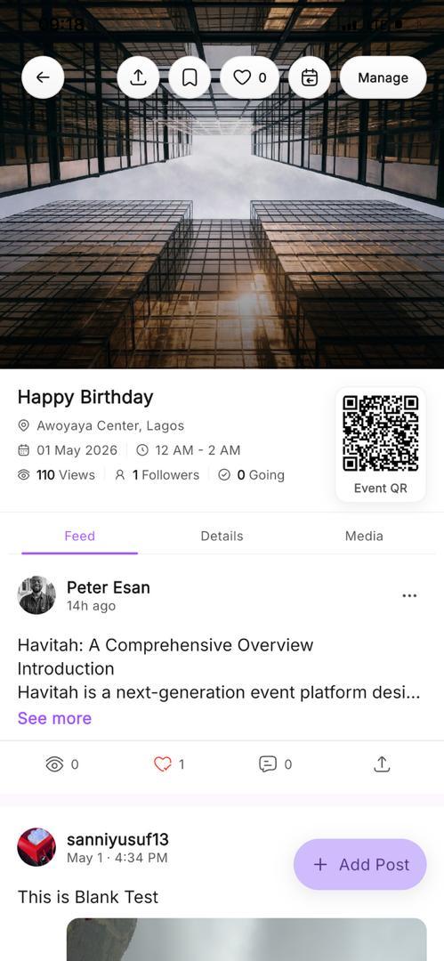 Havitah app — event feed